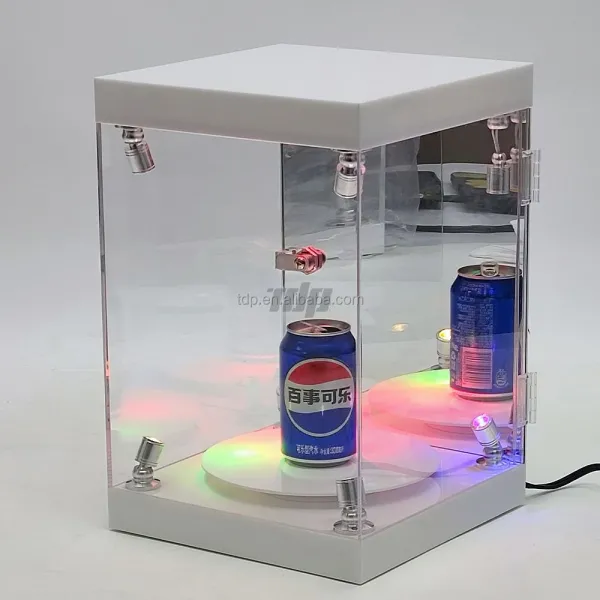 Custom White Action Rotating Figure Display Case with mirrors