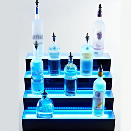 Multi - layer blue light up liquor shelf vodka & spirits combination display platform