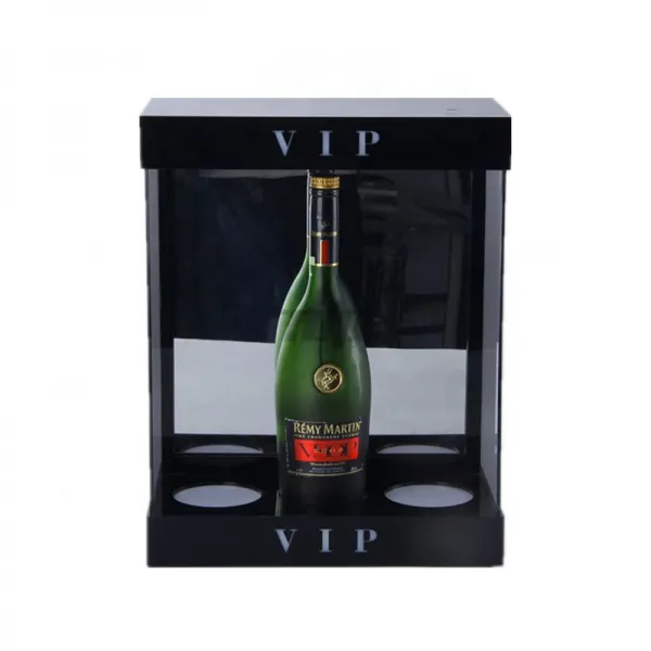 luxury emerald green LED wine holder - single Remy Martin bottle display in VIP acrylic case for clubs