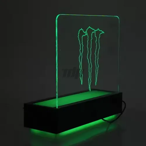 Monster Energy LED Bottle Display Stand with 3D Laser Engraved Logo and Fluorescent Green Lighting
