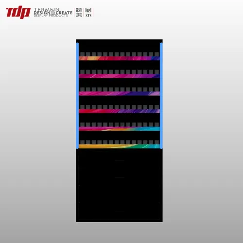 Night shot of LED tobacco display unit highlighting tobacco product placement