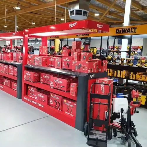 M1002 THORAX Heavy Duty Metal Tool Display Rack - Industrial Hardware Shelving for Retail Stores