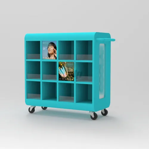 M1003 Metal Mobile Cosmetic Display Cart - Rolling Retail Makeup & Skincare Shelving Unit