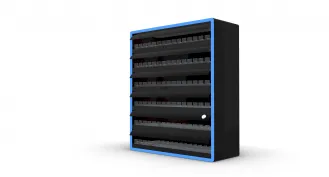 S1043 Compliant LED-Lit Tobacco Display Rack with Linked Doors - Heavy Duty Metal Floor Standing Cigarette Shelf