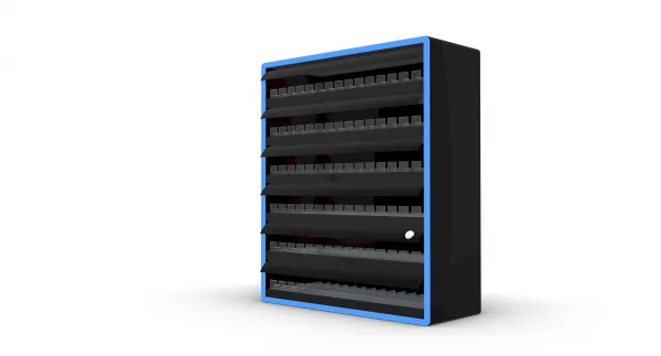 S1043 Compliant LED-Lit Tobacco Display Rack with Linked Doors - Heavy Duty Metal Floor Standing Cigarette Shelf