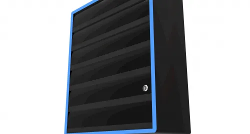 compliance-focused rolling tobacco shelf with linked doors (heavy-duty metal)