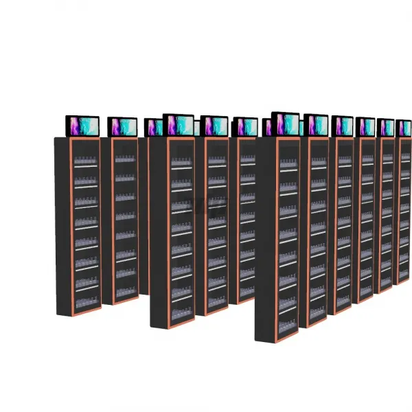 remote-controlled lock tobacco display rack with LED lighting & digital screen