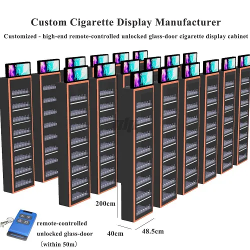 retail tobacco display fixture (LED-lit) with remote-controlled security lock