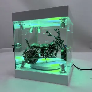 RGB Lighted Acrylic Display Case with Rotating Base for Motorcycle Models & Action Figures