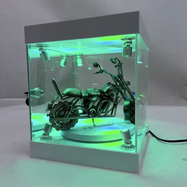 RGB Lighted Acrylic Display Case with Rotating Base for Motorcycle Models & Action Figures