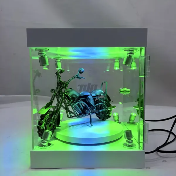 RGB Lighted Acrylic Display Case with Rotating Base for Motorcycle Models & Action Figures