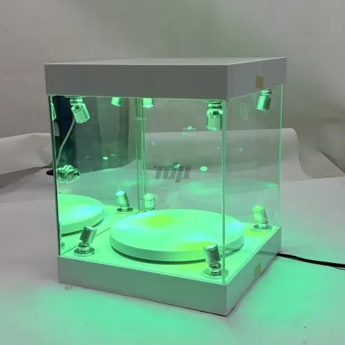 RGB Lighted Acrylic Display Case with Rotating Base for Motorcycle Models & Action Figures
