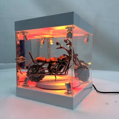 RGB Lighted Acrylic Display Case with Rotating Base for Motorcycle Models & Action Figures
