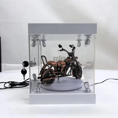 RGB Lighted Acrylic Display Case with Rotating Base for Motorcycle Models & Action Figures