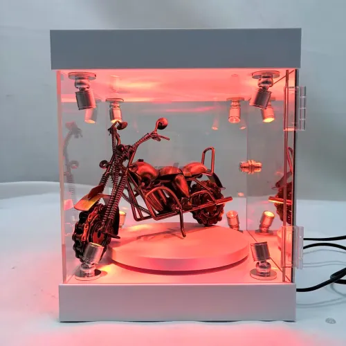 RGB Lighted Acrylic Display Case with Rotating Base for Motorcycle Models & Action Figures