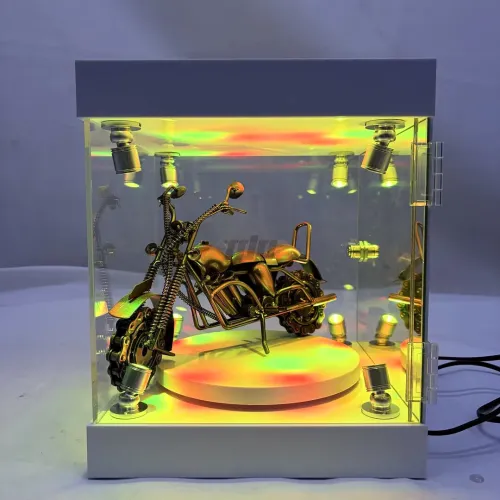 RGB Lighted Acrylic Display Case with Rotating Base for Motorcycle Models & Action Figures