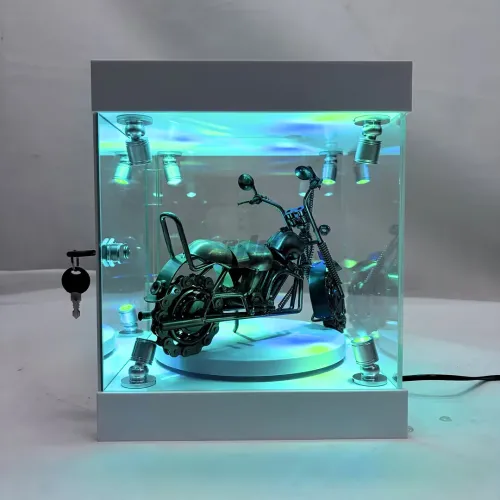 RGB Lighted Acrylic Display Case with Rotating Base for Motorcycle Models & Action Figures