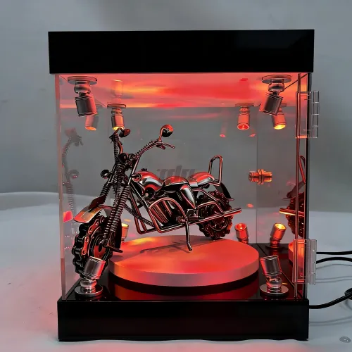 RGB Lighted Acrylic Display Case with Rotating Base for Motorcycle Models & Action Figures