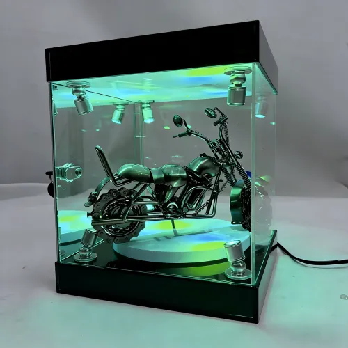 RGB Lighted Acrylic Display Case with Rotating Base for Motorcycle Models & Action Figures