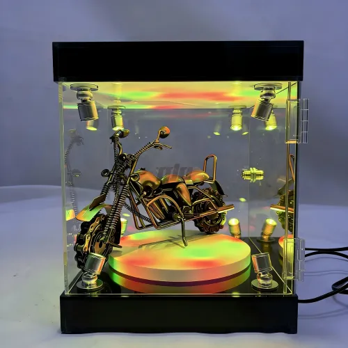 RGB Lighted Acrylic Display Case with Rotating Base for Motorcycle Models & Action Figures