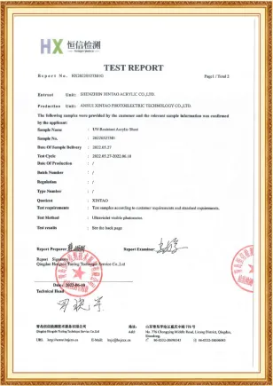 UV-Resistant Acrylic Sheet Test Report