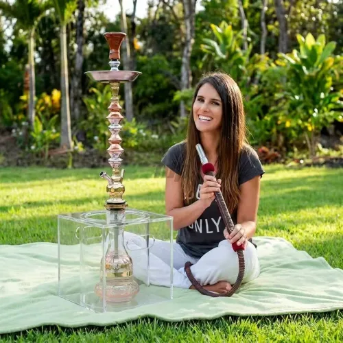 Acrylic hookah display stand used for outdoor hookah sessions