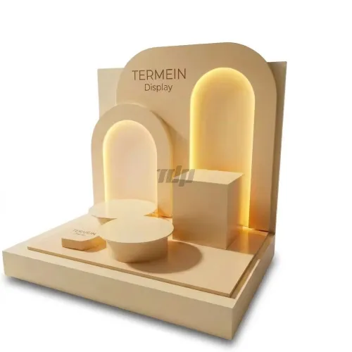 C1008 LED Wooden Cosmetic Display Shelf with Arched Backplate