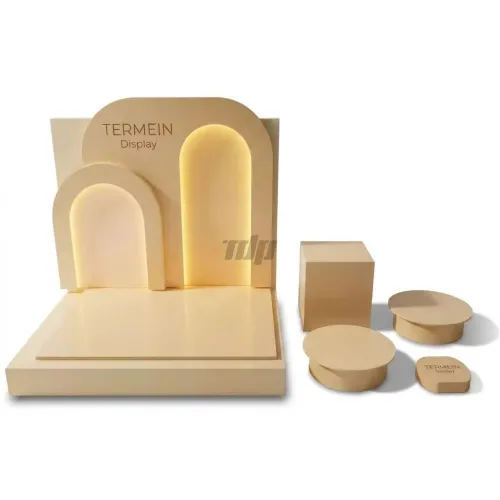 C1008 LED Wooden Cosmetic Display Shelf with Arched Backplate