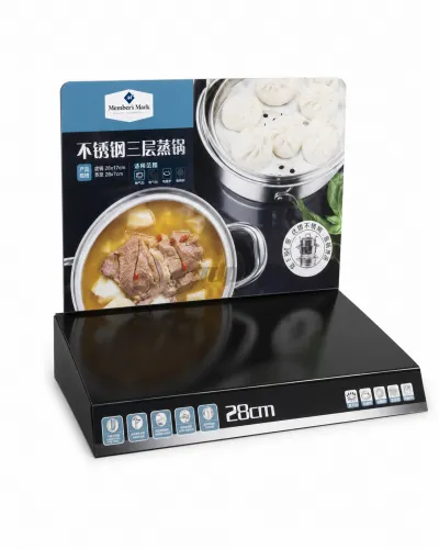 H1001 Custom Countertop Cookware Display Stand with Printed Advertising Backboard