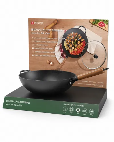 H1001 Custom Countertop Cookware Display Stand with Printed Advertising Backboard