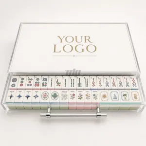 Sliding lid acrylic mahjong storage case with pull handle