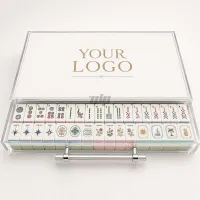 Sliding lid acrylic mahjong storage case with pull handle