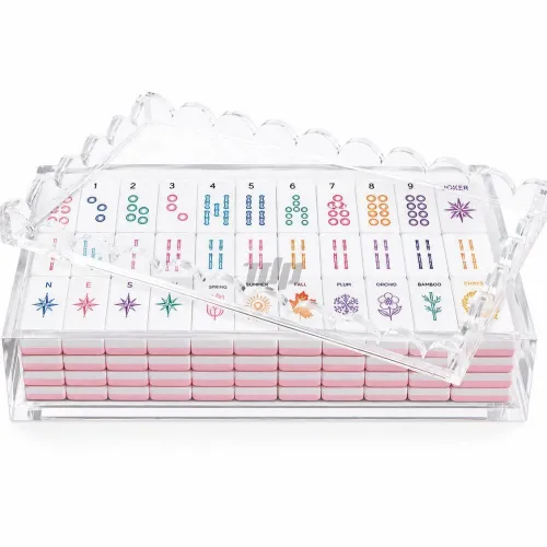 Clear acrylic mahjong storage box, pink mahjong tile case