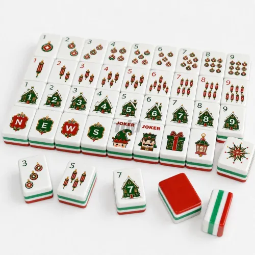 Wholesale Christmas acrylic American mahjong tiles with festive number patterns