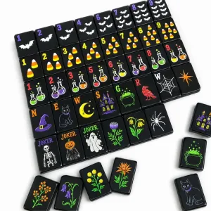 Spooky custom printed black American mahjong tiles, holiday game gift set