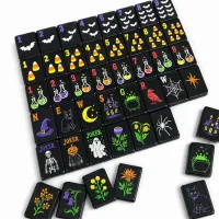 Spooky custom printed black American mahjong tiles, holiday game gift set