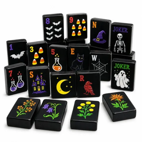 Full set custom Halloween American mahjong tiles, black acrylic tiles with jokers
