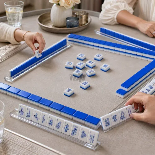 American Mahjong game play scene with tile racks