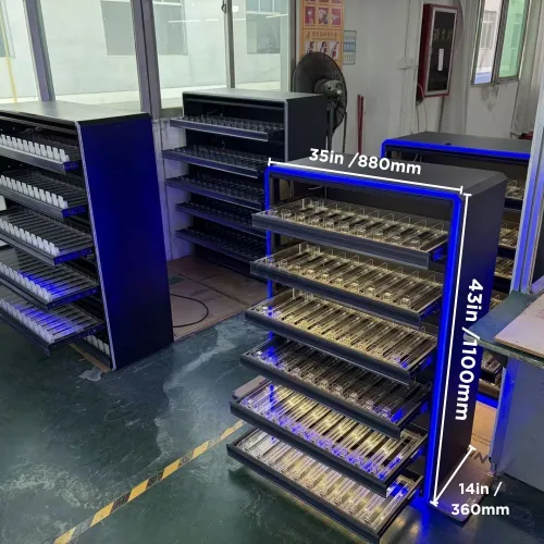 lockable metal cigarette display rack with LED lighting