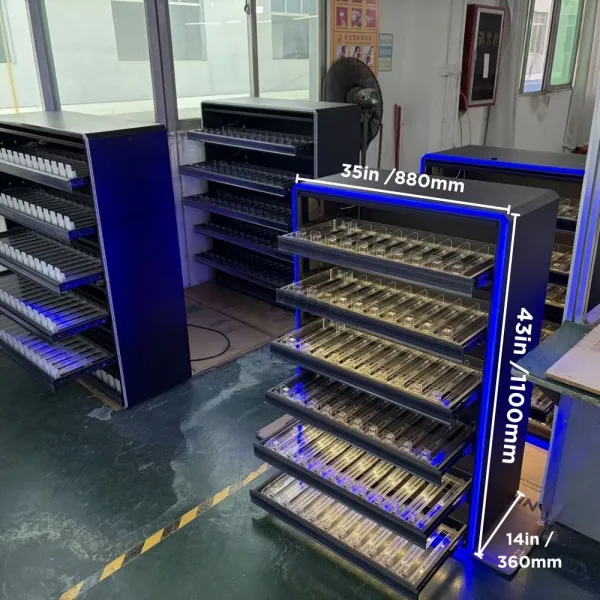 lockable metal cigarette display rack with LED lighting