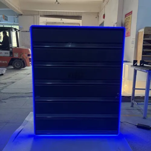 freestanding cigarette display rack with blue LED frame