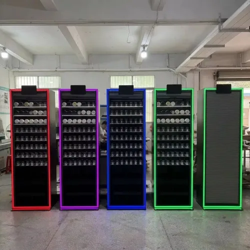 RGB illuminated cigarette display racks in custom colors