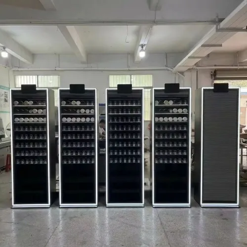 floor standing acrylic cigarette display rack with illuminated shelves