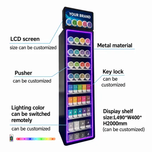 custom LED cigarette display cabinet with acrylic door and pushers