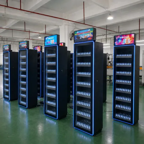 custom floor standing cigarette display cabinets factory production