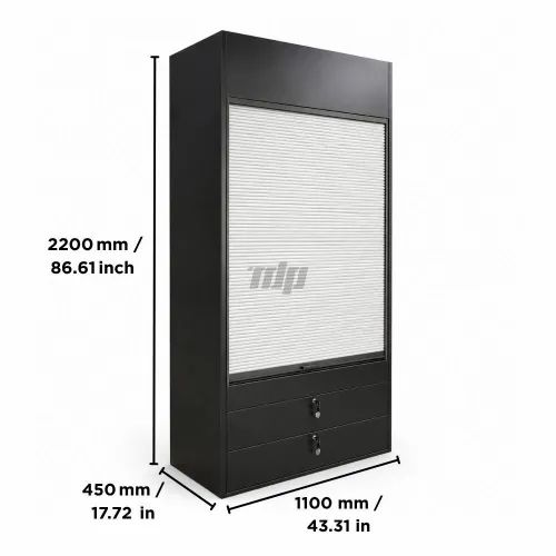 custom wooden cigarette display cabinet with roller shutters