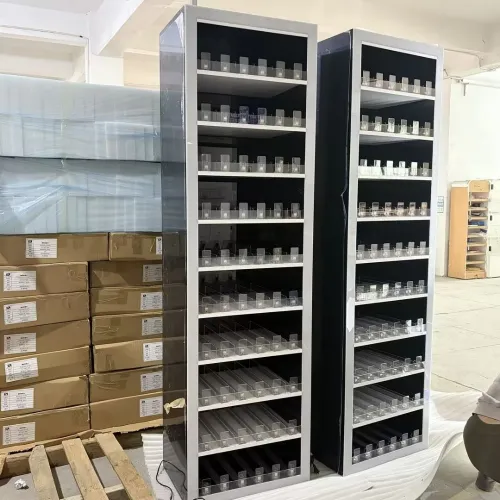 open acrylic cigarette display racks with illuminated shelves