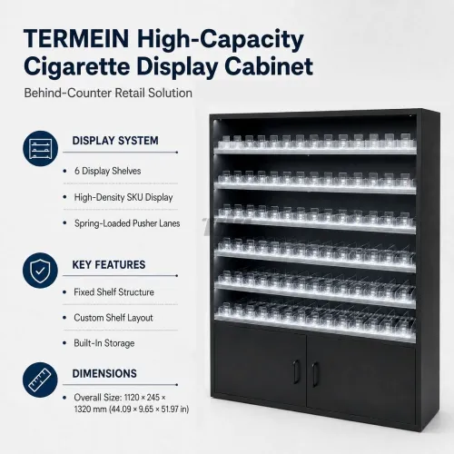 custom metal cigarette display cabinet with LED shelves