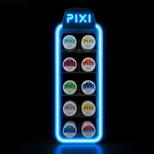 5-tier illuminated nicotine pouch display with RGB frame