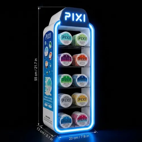 RGB snus display with 50-can capacity and compact dimensions